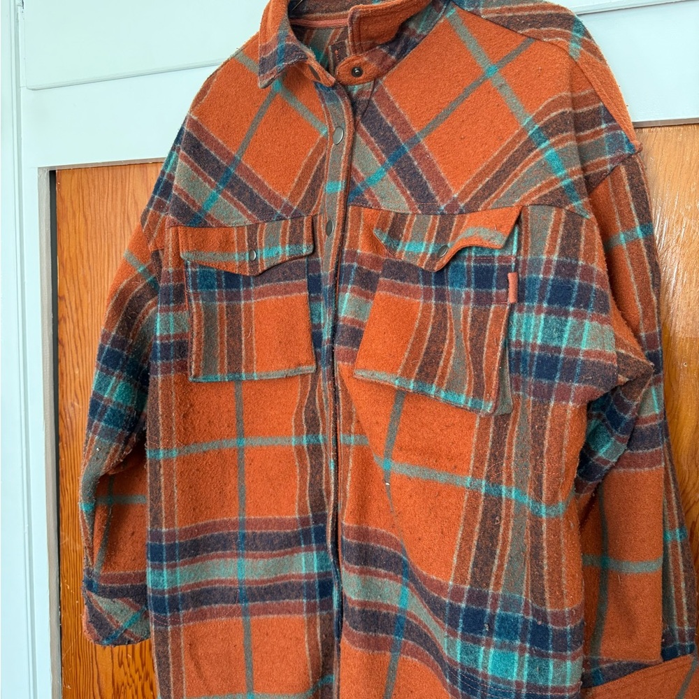 Free People Orange Plaid Jacket - Picture 5 of 8